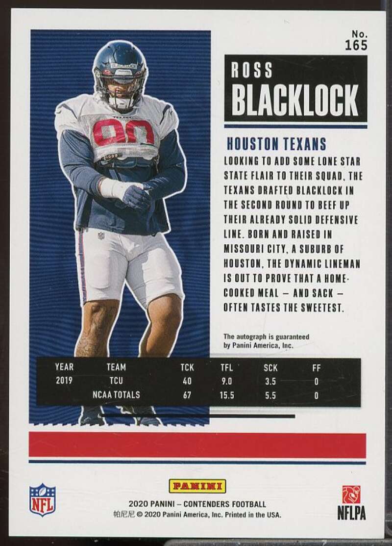 Ross Blacklock AU/99 Rookie Card 2020 Panini Contenders Playoff Ticket #165A  Image 2