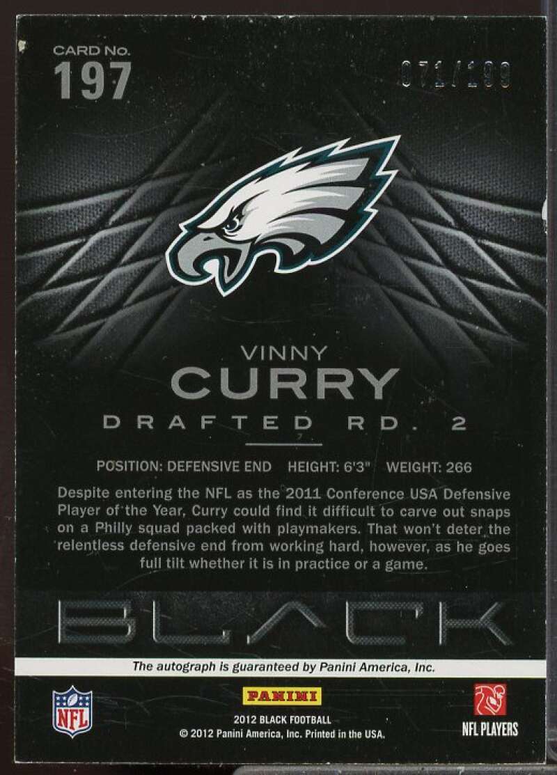 Vinny Curry/199 Rookie Card 2012 Panini Black Rookie Signatures #197  Image 2