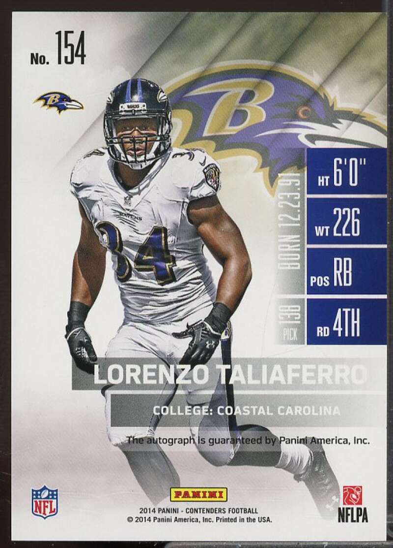 Lorenzo Taliaferro AU Rookie Card 2014 Panini Contenders Playoff Ticket #154  Image 2