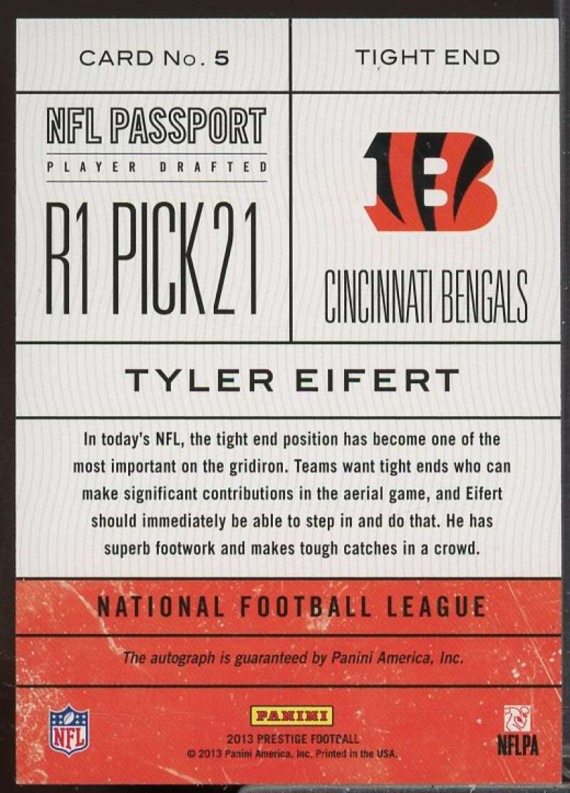 Tyler Eifert Rookie Card 2013 Prestige NFL Passport Autographs #5  Image 2