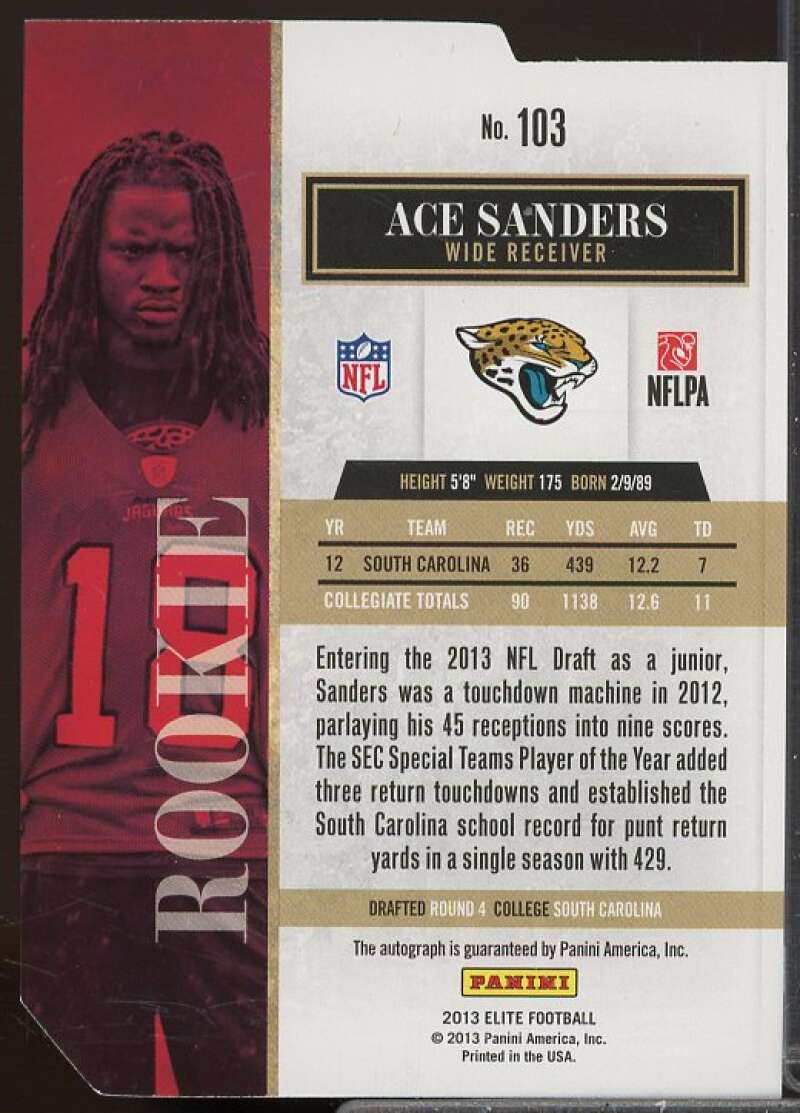 Ace Sanders/49 Rookie Card 2013 Elite Status Autographs Gold #103  Image 2