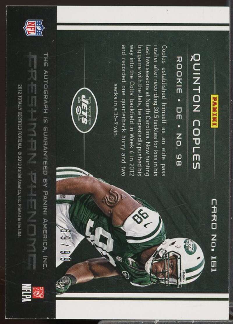 Quinton Coples AU/99 Rookie Card 2012 Totally Certified Blue #161  Image 2