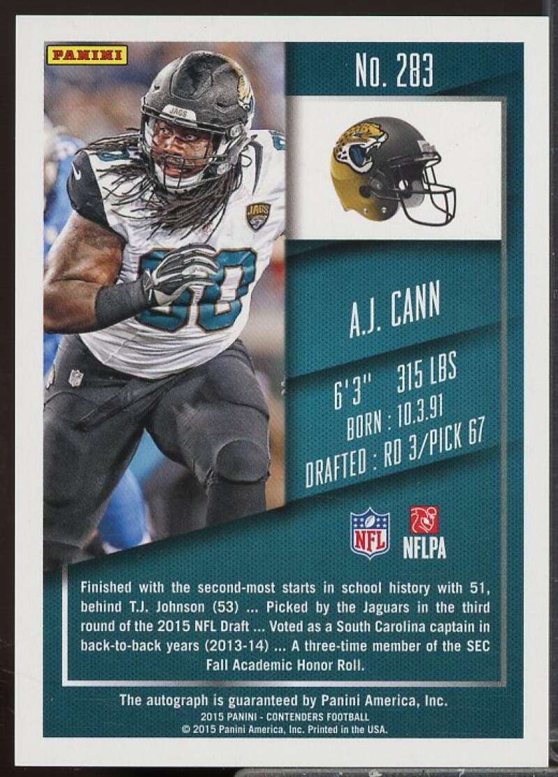 A.J. Cann AU/199 Rookie Card 2015 Panini Contenders Playoff Ticket #283  Image 2