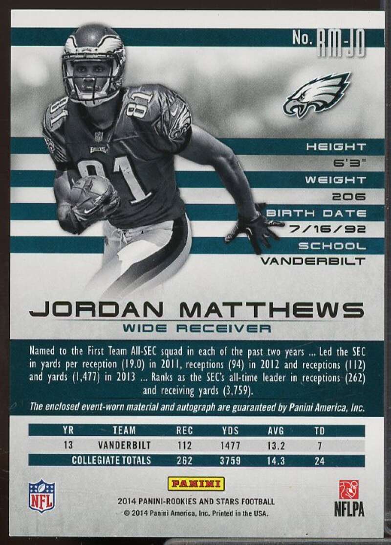 Jordan Matthews Rookie 2014 Rookies and Stars Rookie Jersey Autographs #RMJMA  Image 2