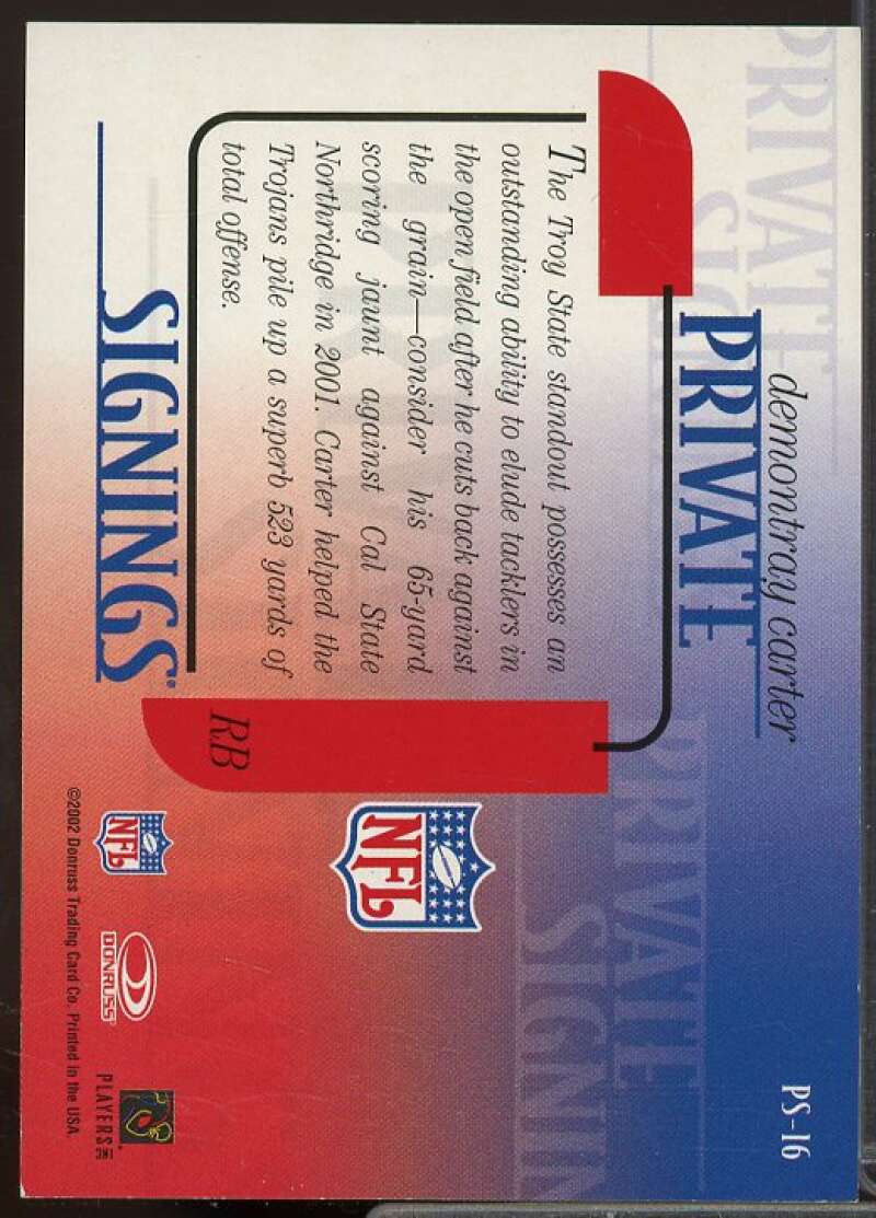 Demontray Carter Rookie Card 2002 Donruss Private Signings #PS16  Image 2