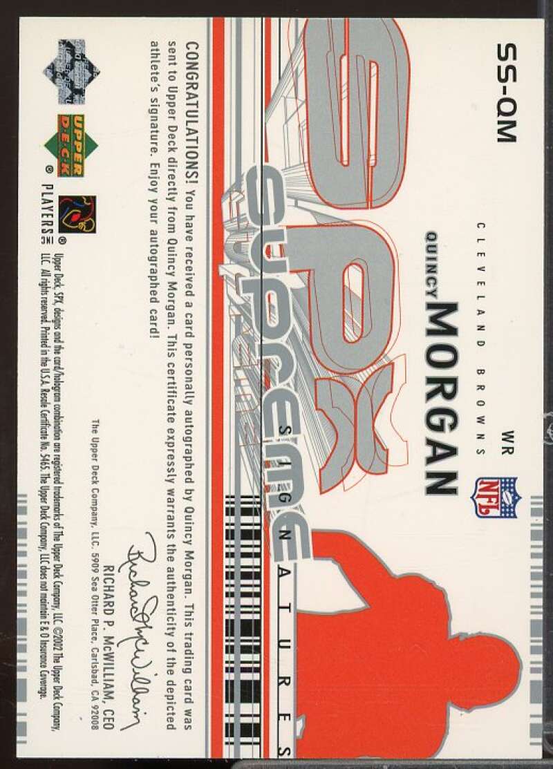 Quincy Morgan Rookie Card 2002 SPx Supreme Signatures #SSQM  Image 2