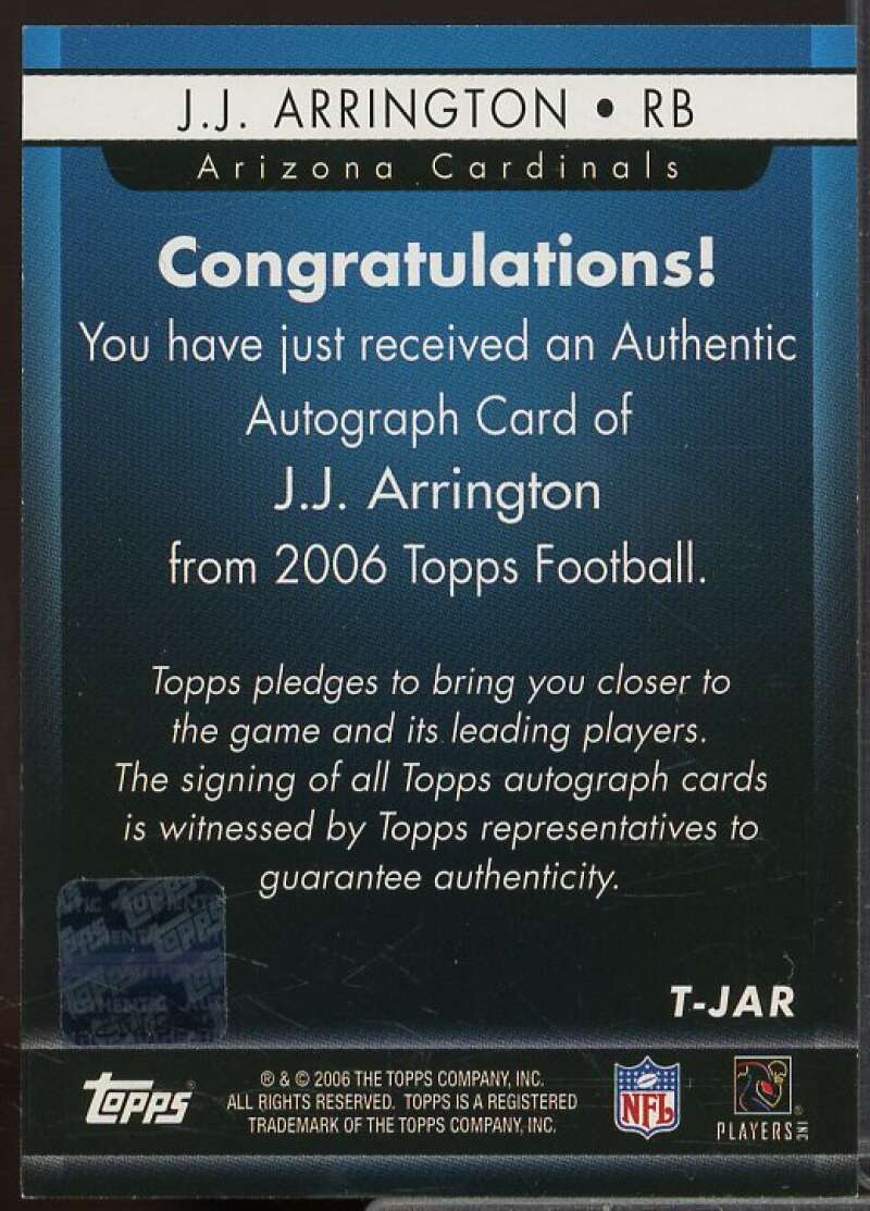 J.J. Arrington G Rookie Card 2006 Topps Autographs #TJAR  Image 2