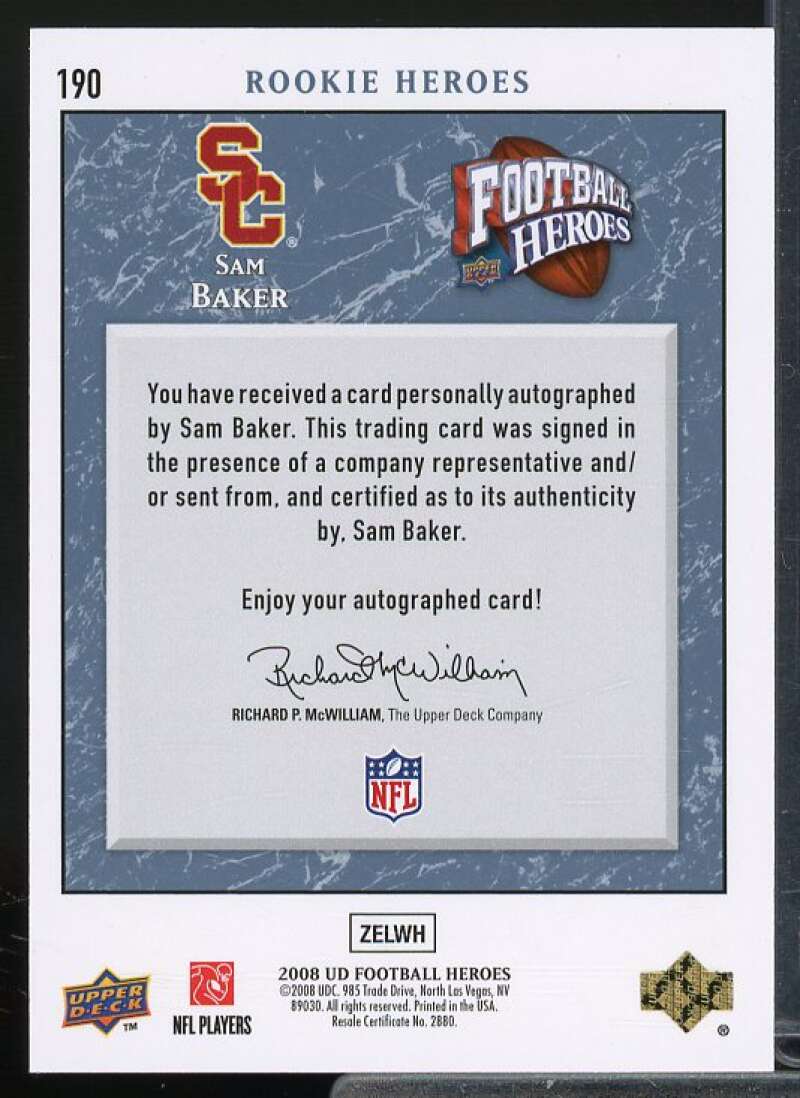 Sam Baker/350 Rookie Card 2008 Upper Deck Heroes Autographs Blue #190  Image 2