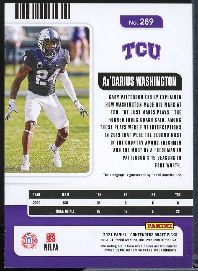 Ar'Darius Washington AU 2021 Contenders Draft Game Ticket Red Explosion #289  Image 2