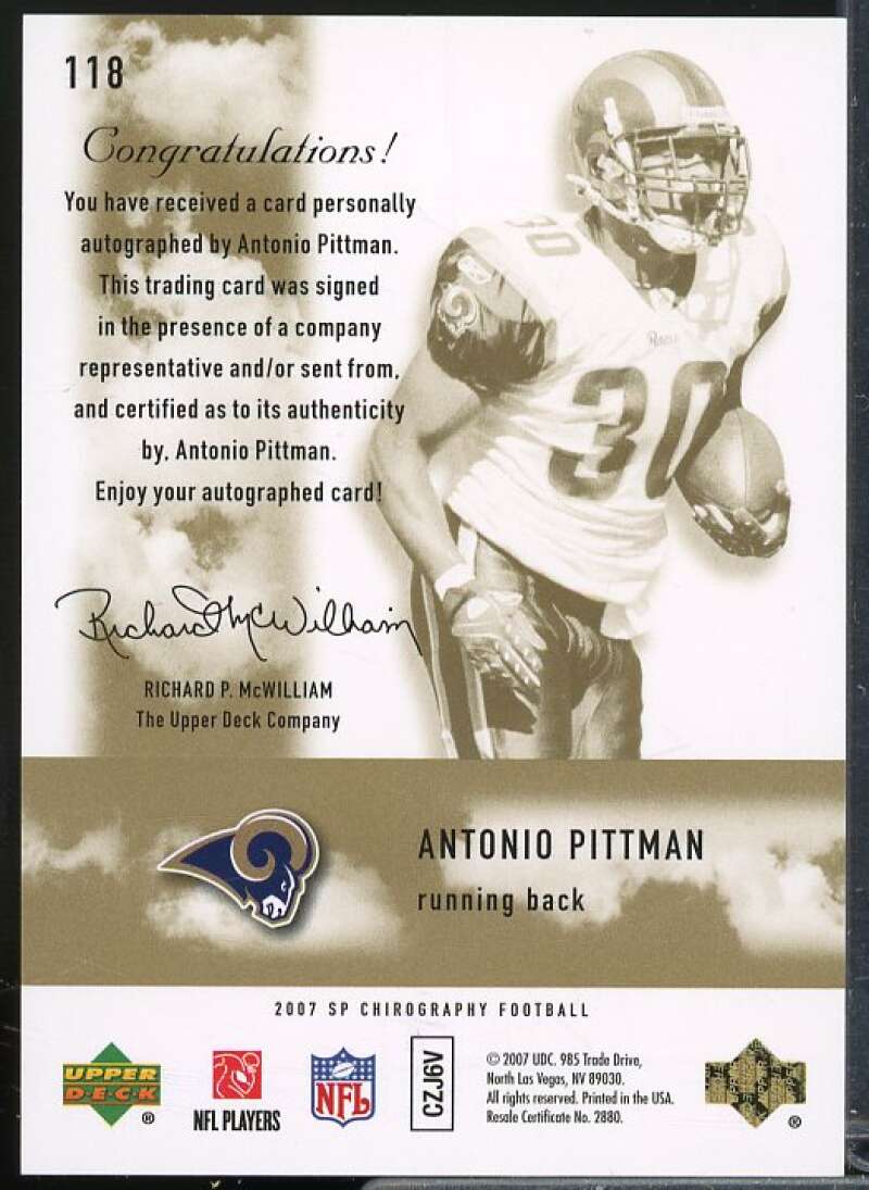 Antonio Pittman AU/699 Rookie Card 2007 SP Chirography #118  Image 2