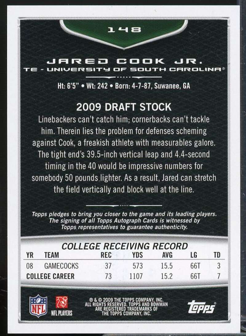 Jared Cook A Rookie Card 2009 Bowman Draft Rookie Autographs #148  Image 2