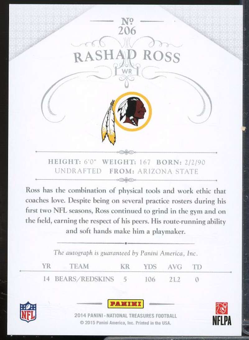 Rashad Ross AU Rookie Card 2014 Panini National Treasures #206  Image 2