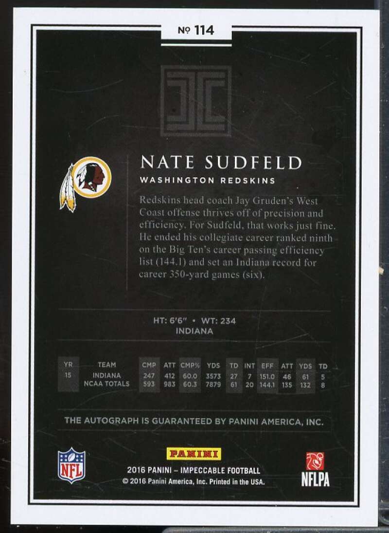 Nate Sudfeld AU Rookie Card 2016 Panini Impeccable #114  Image 2