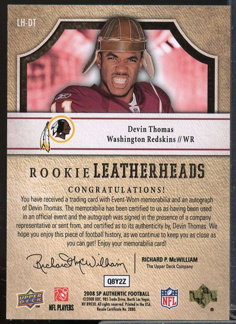 Devin Thomas/150 Rookie 2008 SP Authentic Rookie Leatherheads Autographs #LHDT  Image 2