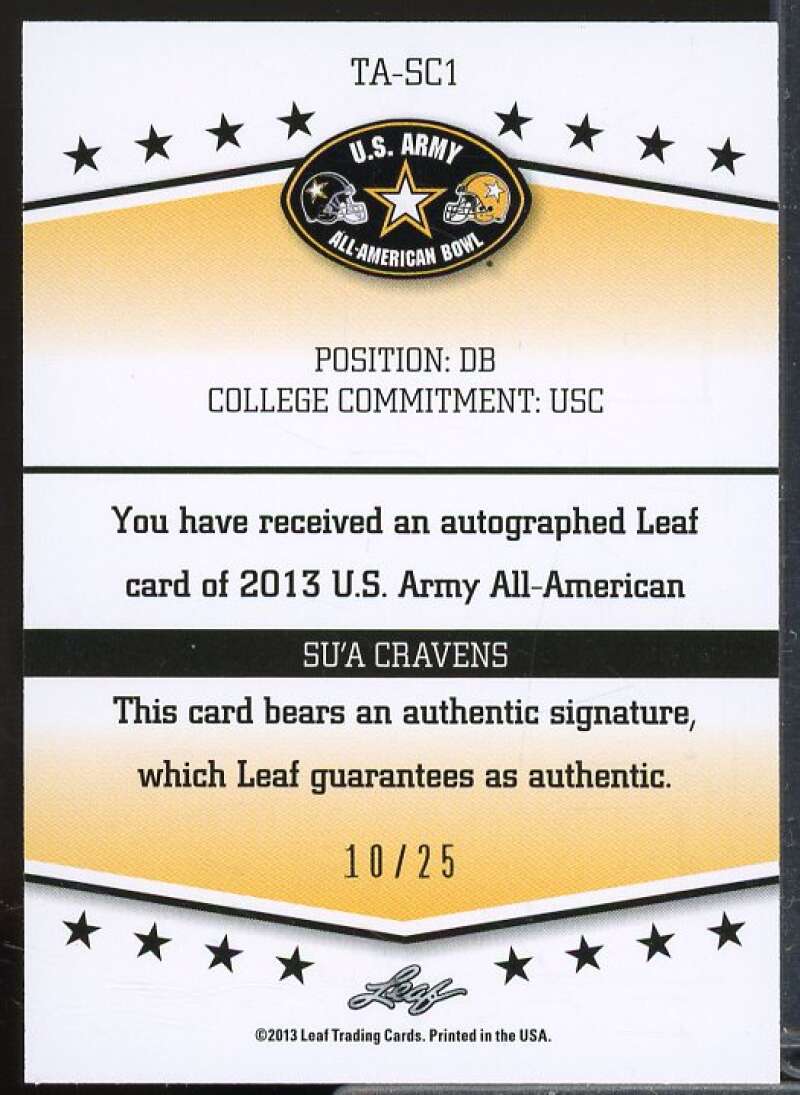 Su'a Cravens 2013 Leaf Army All-American Bowl Tour Autographs Green Ink #TASC1  Image 2