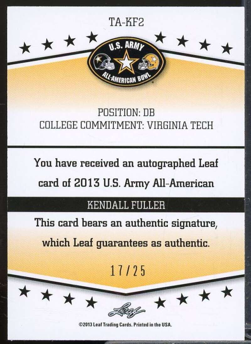 Kendall Fuller 2013 Leaf Army All-American Bowl Tour Autograph Green Ink #TAKF2  Image 2