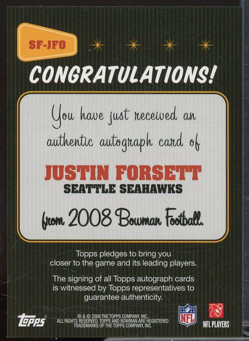 Justin Forsett D Rookie Card 2008 Bowman Signs of the Future #SFJF  Image 2