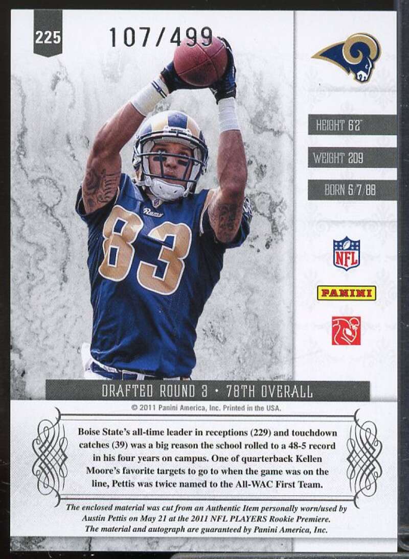 Austin Pettis JSY AU/499 Rookie Card 2011 Panini Plates and Patches #225  Image 2