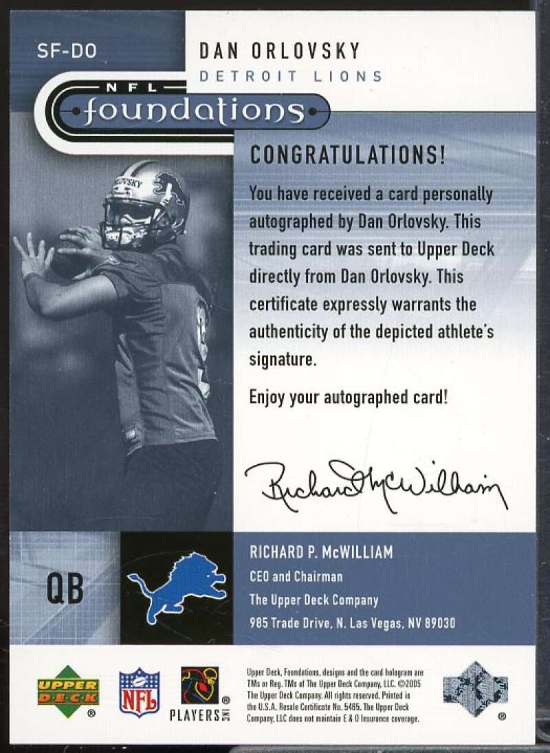 Dan Orlovsky 2005 Upper Deck Foundations Signature Foundations Silver #SFDO  Image 2