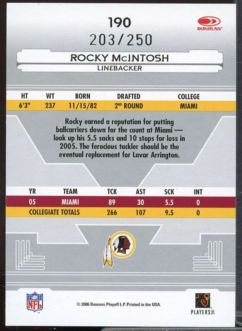 Rocky McIntosh Rookie 2006 Leaf Certified Materials Mirror Red Signatures #190  Image 2