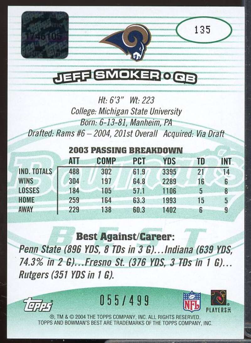 Jeff Smoker AU Rookie Card 2004 Bowman's Best Green #135  Image 2