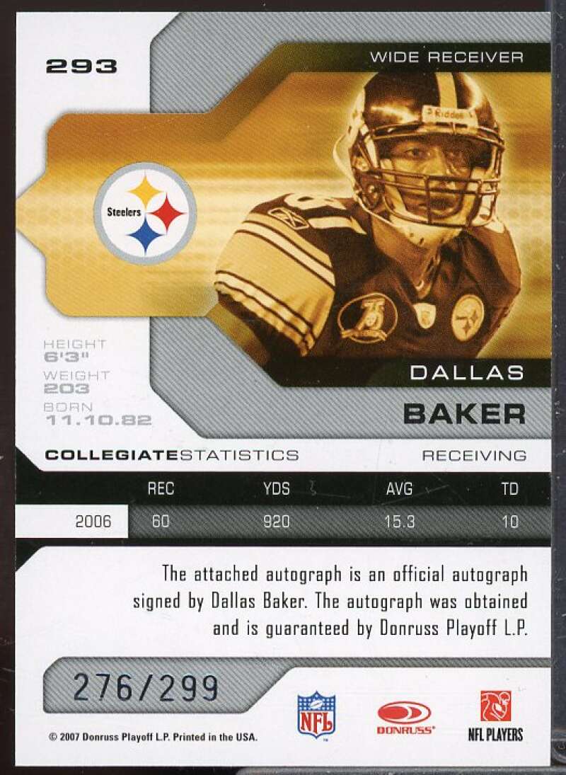 Dallas Baker AU Rookie Card 2007 Leaf Limited #293  Image 2