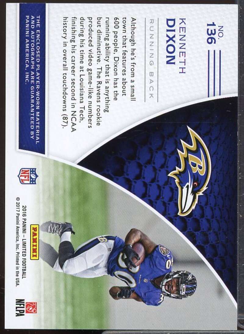 Kenneth Dixon JSY AU/299 Rookie Card 2016 Limited #136  Image 2