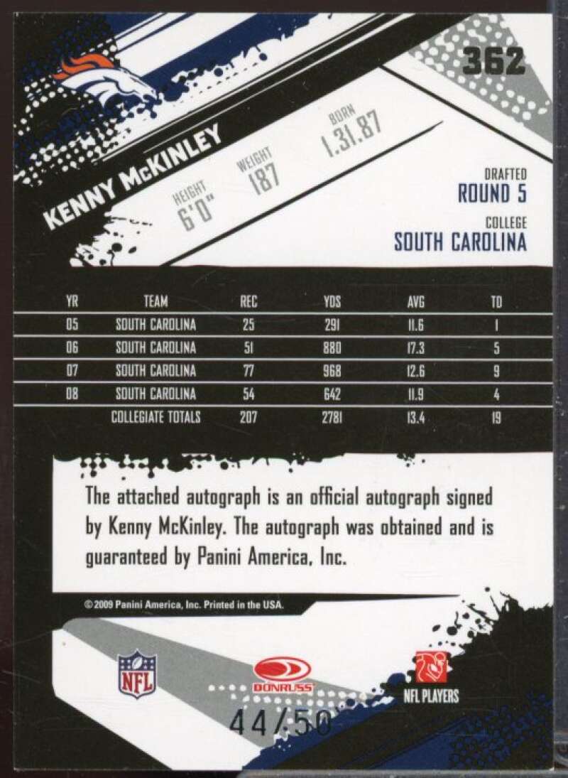 Kenny McKinley/50 Rookie Card 2009 Score Inscriptions Autographs Gold Zone #362  Image 2