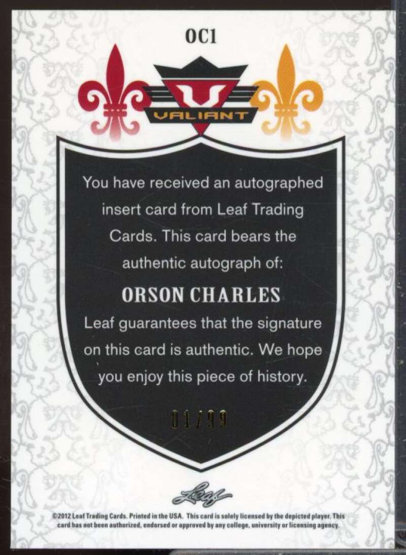 Orson Charles Rookie Card 2012 Leaf Valiant Draft Blue #OC1  Image 2