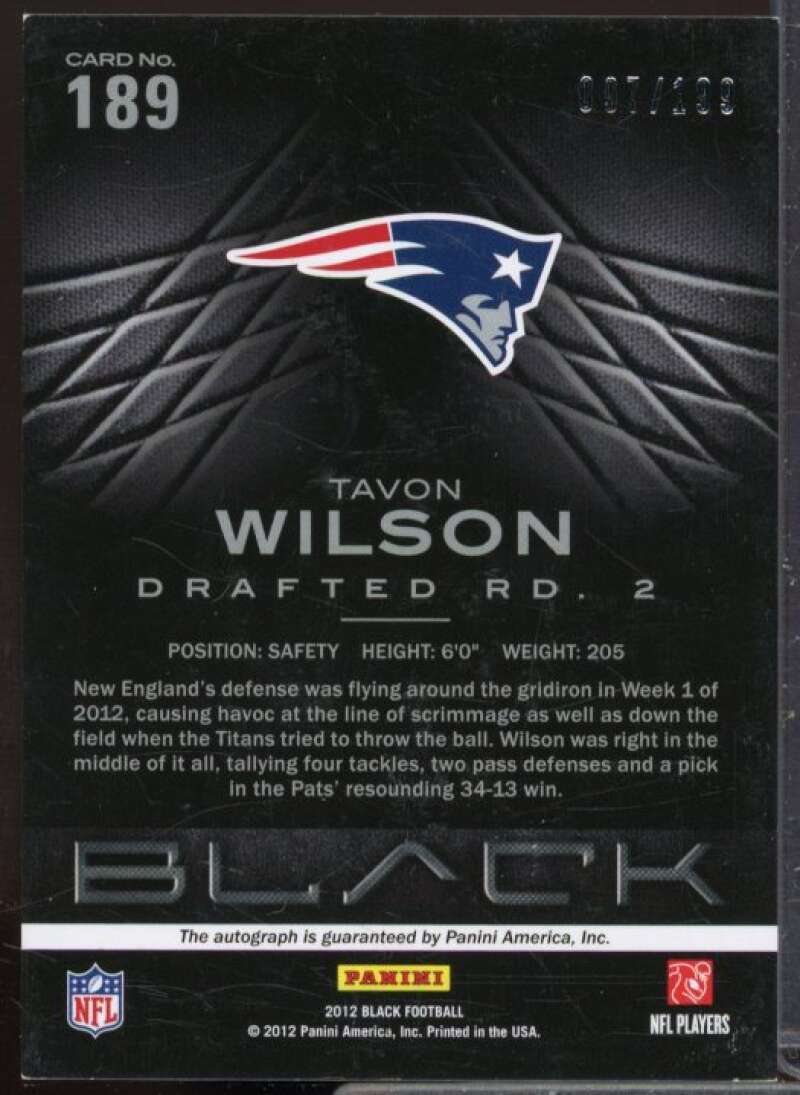 Tavon Wilson/199 Rookie Card 2012 Panini Black Rookie Signatures #189  Image 2