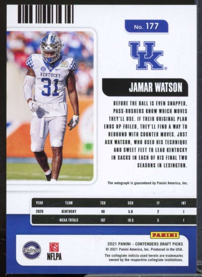 Jamar Watson AU Rookie 2021 Panini Contenders Draft Picks Campus Ticket #177  Image 2