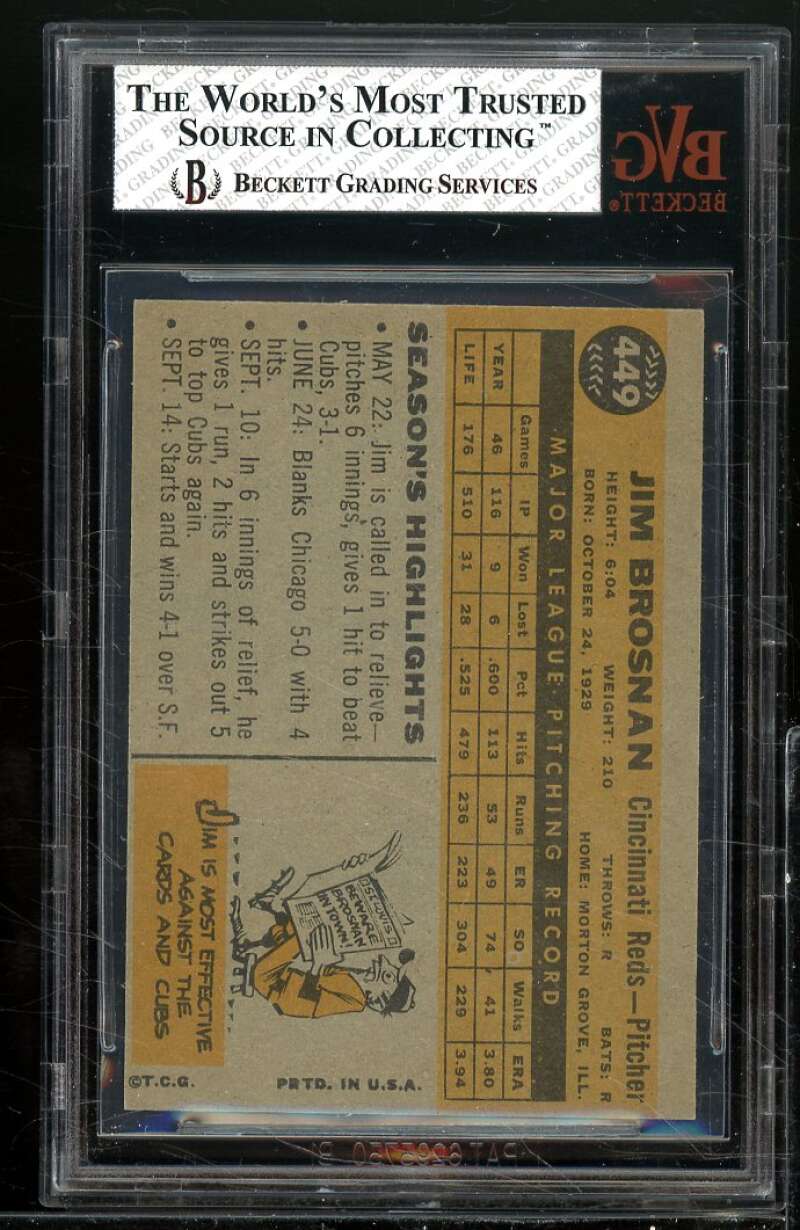 Jim Brosnan Card 1960 Topps #449 BGS BVG 5 Image 2