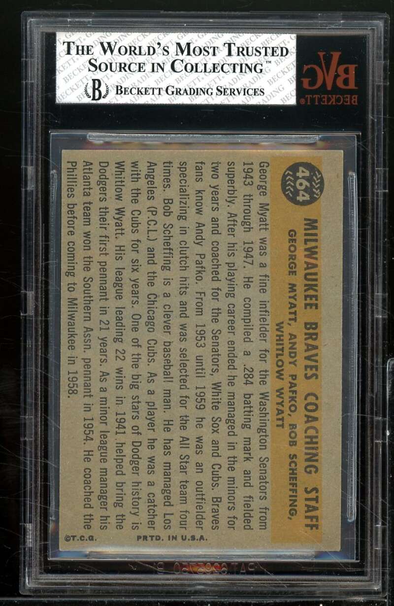 Scheffing/Wyatt/ Andy Pafko Card 1960 Topps #464 BGS BVG 4.5 Image 2