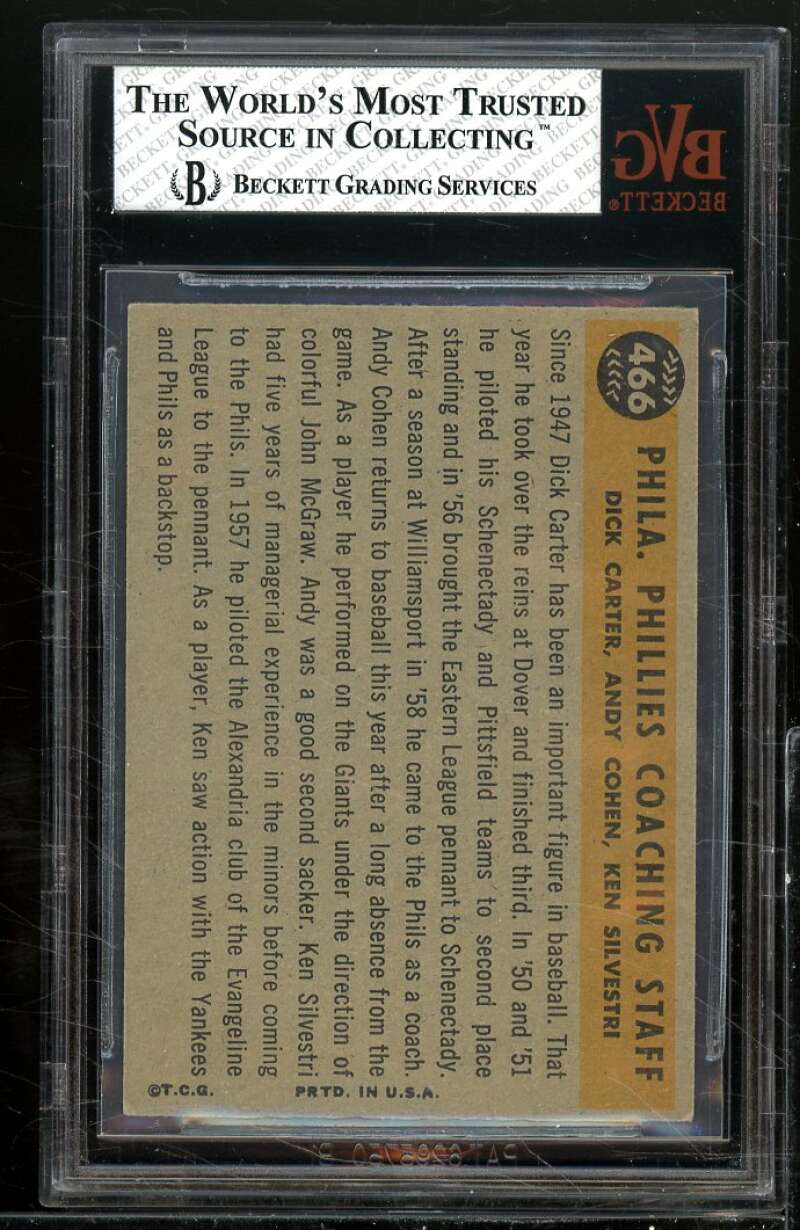 Silvestri/Carter/Cohen Card 1960 Topps #466 BGS BVG 5.5 Image 2