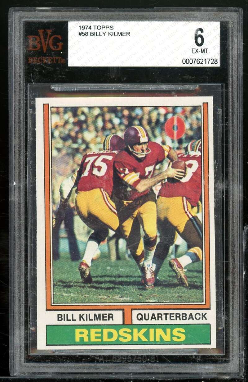 Billy Kilmer Card 1974 Topps #58 BGS BVG 6 Image 1