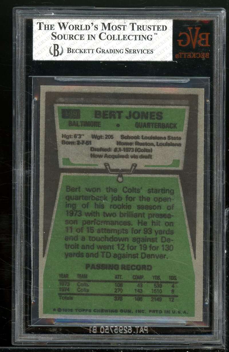 Bert Jones Card 1975 Topps #199 BGS BVG 7 Image 2