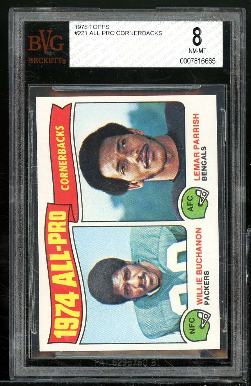 Willie Buchanon/Lemar Parrish All Pro Cornerbacks Card 1975 Topps #221 BGS BVG 8 Image 1