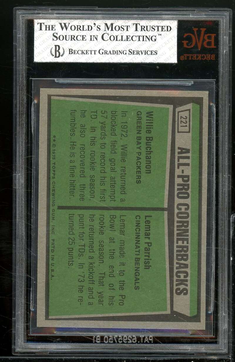 Willie Buchanon/Lemar Parrish All Pro Cornerbacks Card 1975 Topps #221 BGS BVG 8 Image 2