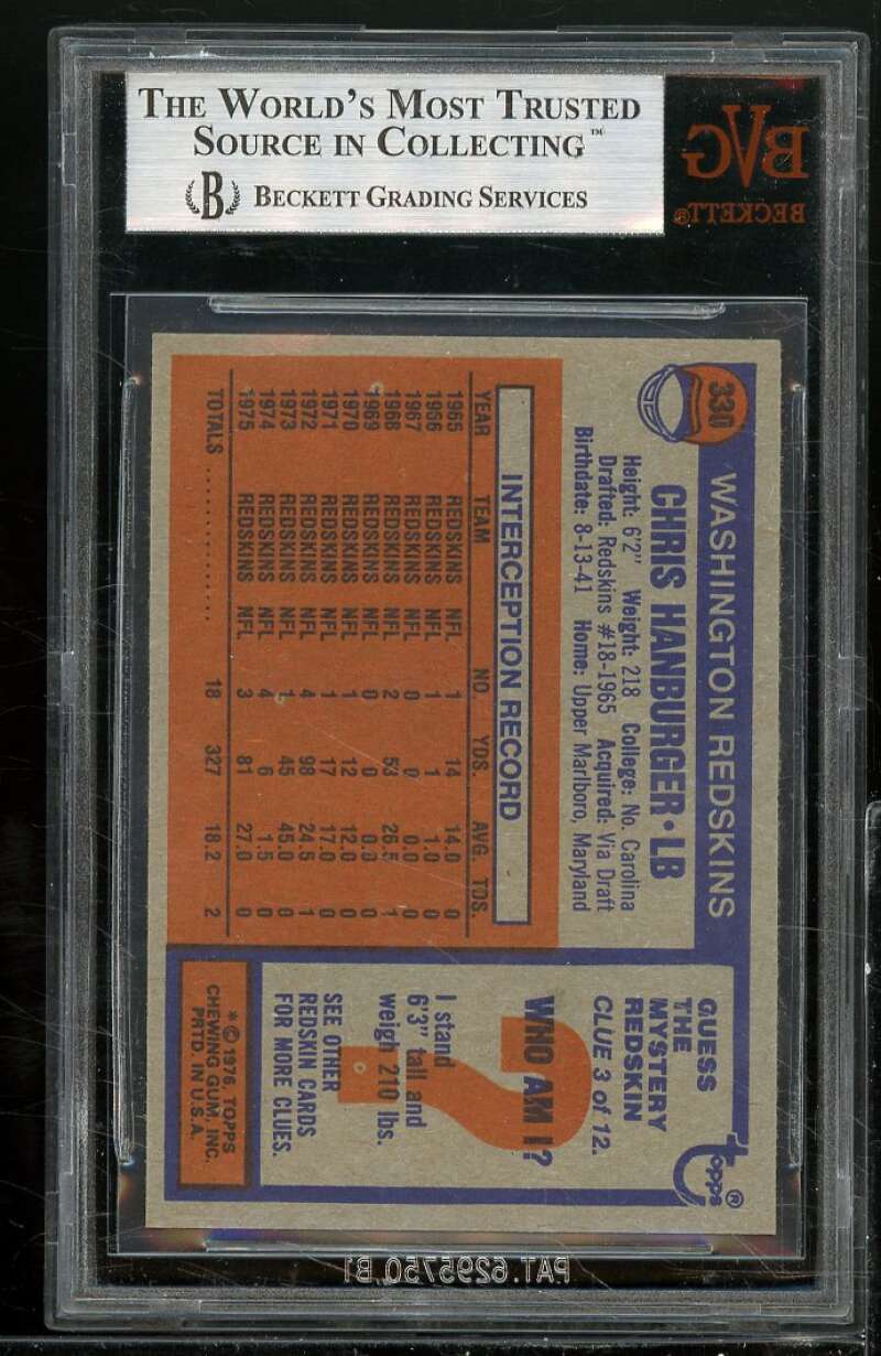 Chris Hanburger Card 1976 Topps #330 BGS BVG 8.5 Image 2