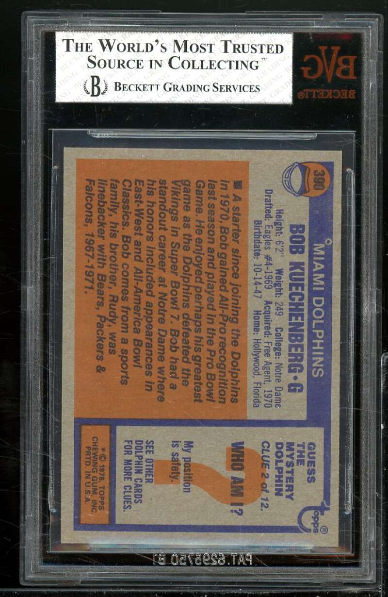 Bob Kuechenberg Card 1976 Topps #390 BGS BVG 8 Image 2