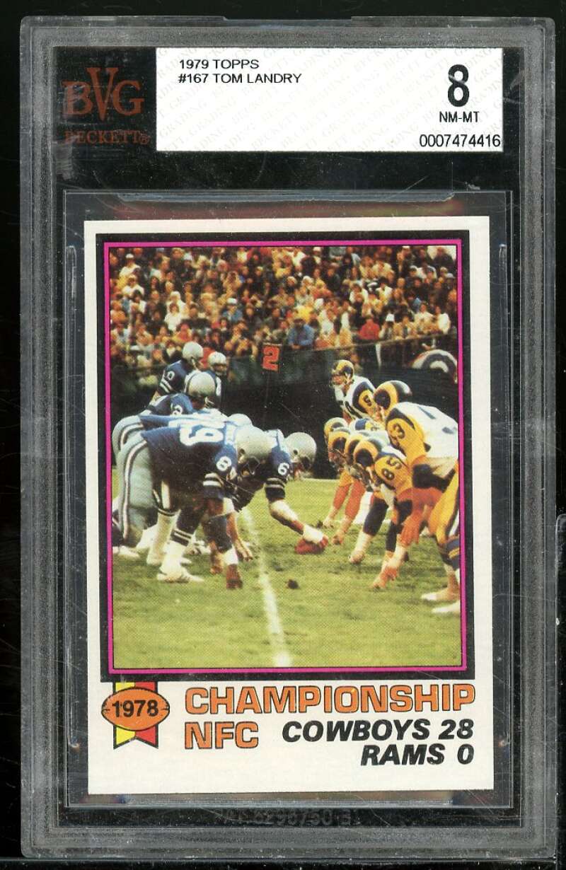 Dallas Cowboys/Rams Tom Landry NFC Championship Card 1979 Topps #167 BGS BVG 8 Image 1