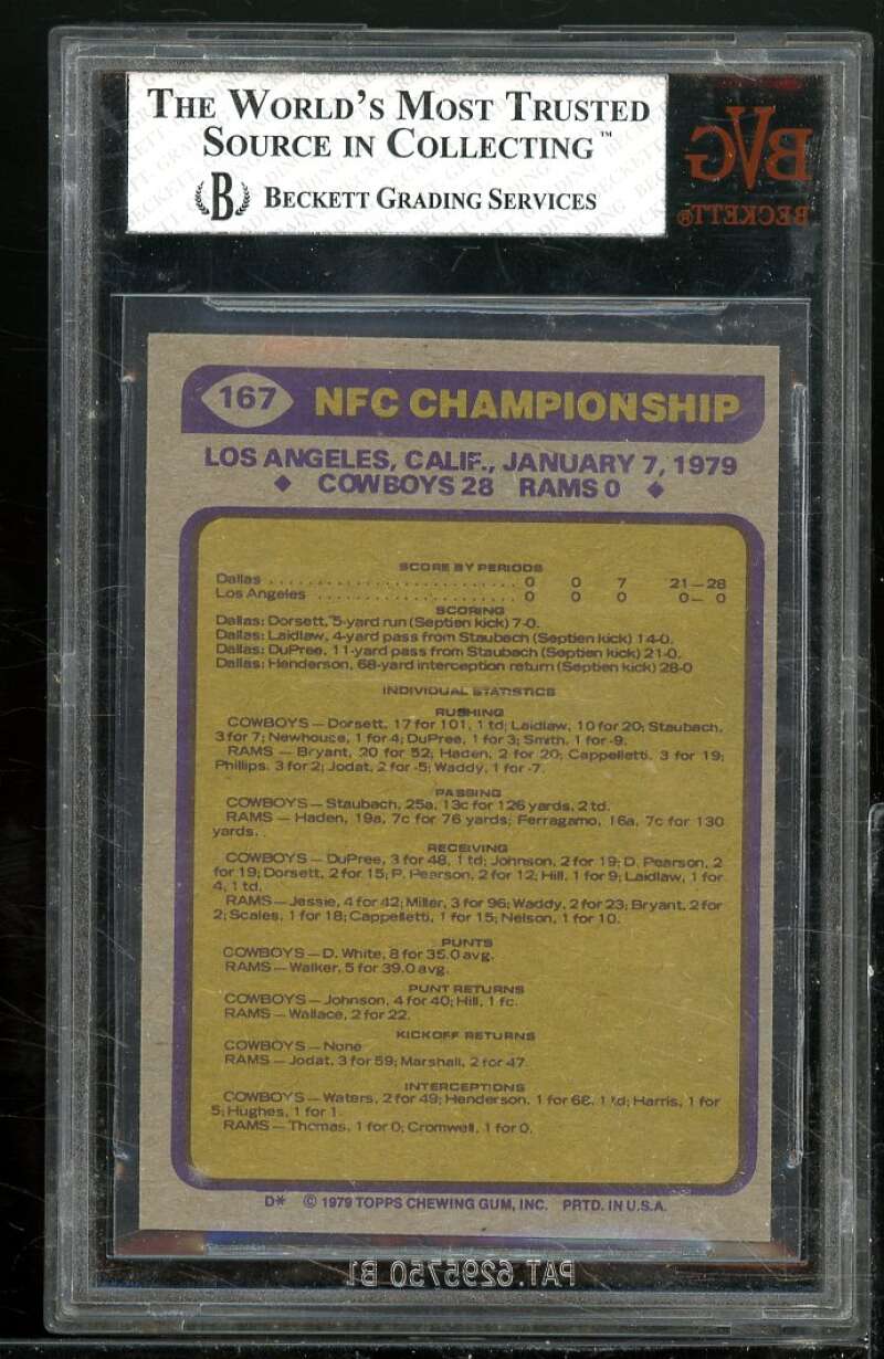 Dallas Cowboys/Rams Tom Landry NFC Championship Card 1979 Topps #167 BGS BVG 8 Image 2