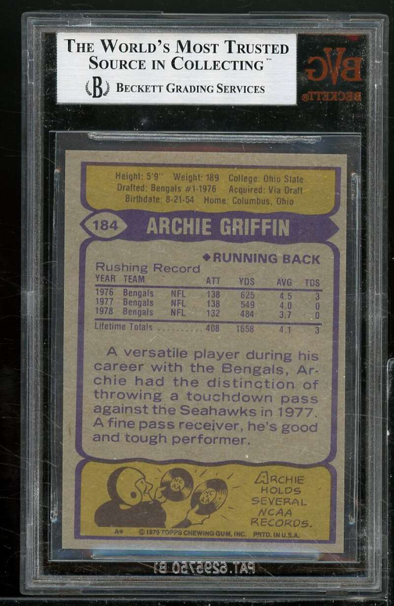 Archie Griffin Card 1979 Topps #184 BGS BVG 8.5 Image 2