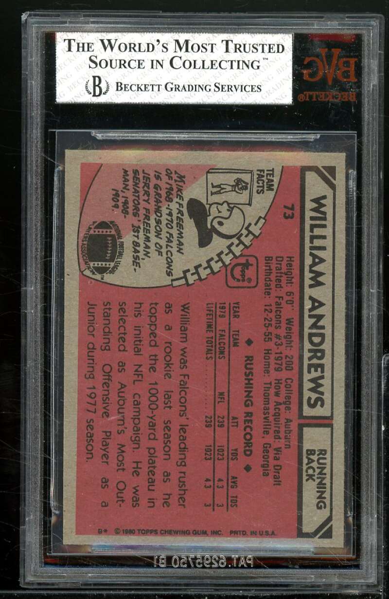 William Andrews Rookie Card 1980 Topps #73 BGS BVG 5.5 Image 2