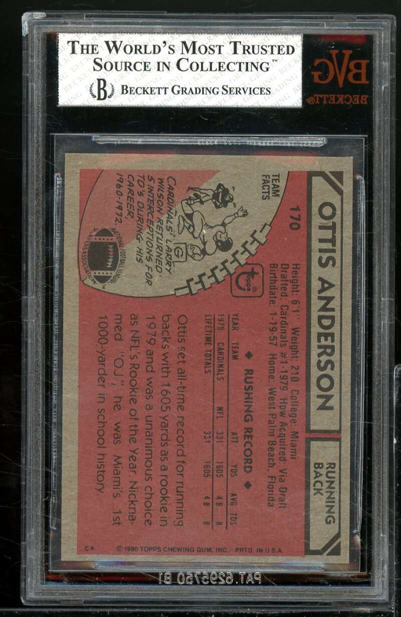 Ottis Anderson Rookie Card 1980 Topps #170 BGS BVG 7.5 Image 2