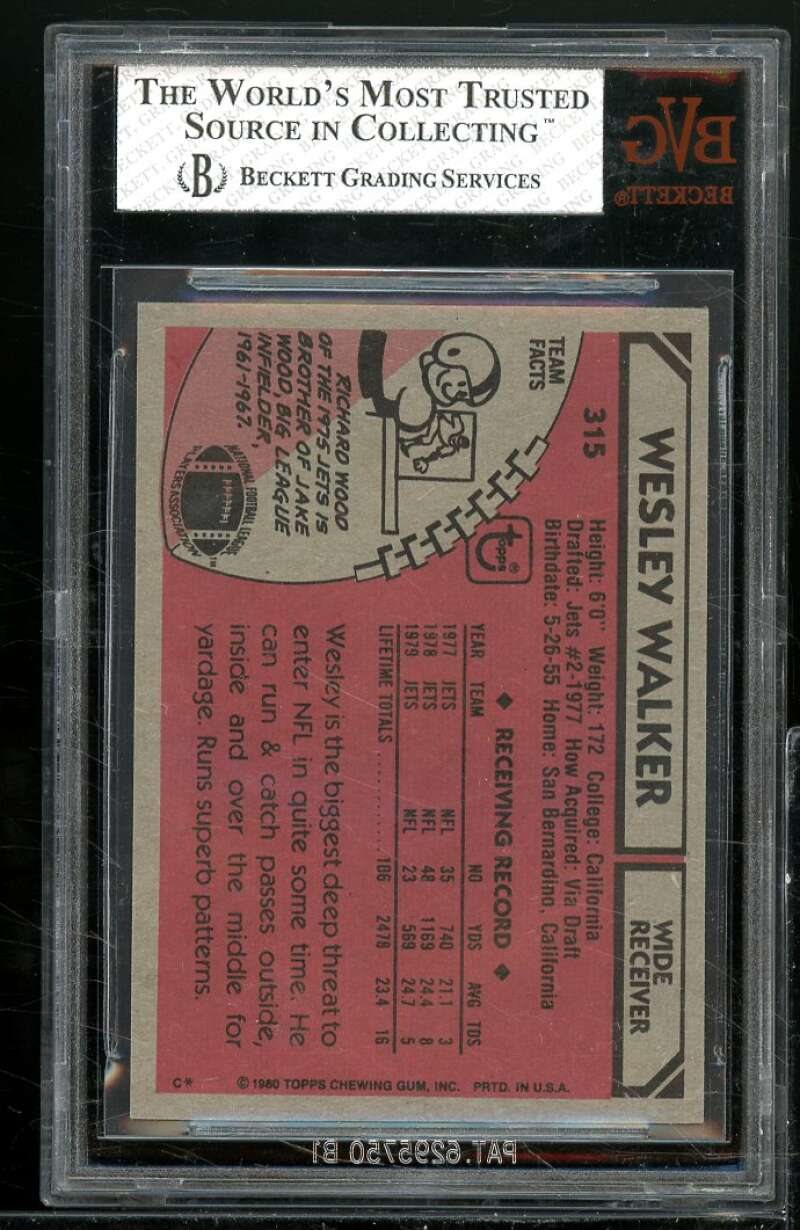 Wesley Walker Card 1980 Topps #315 BGS BVG 8 Image 2