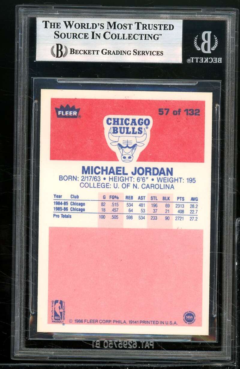 Michael Jordan Rookie Card 1986-87 Fleer #57 BGS 8.5 Image 2