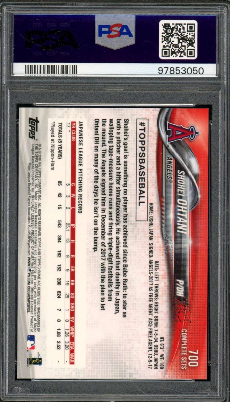 Shohei Ohtani Rookie Card 2018 Topps Chrome #700 PSA 9 Image 2