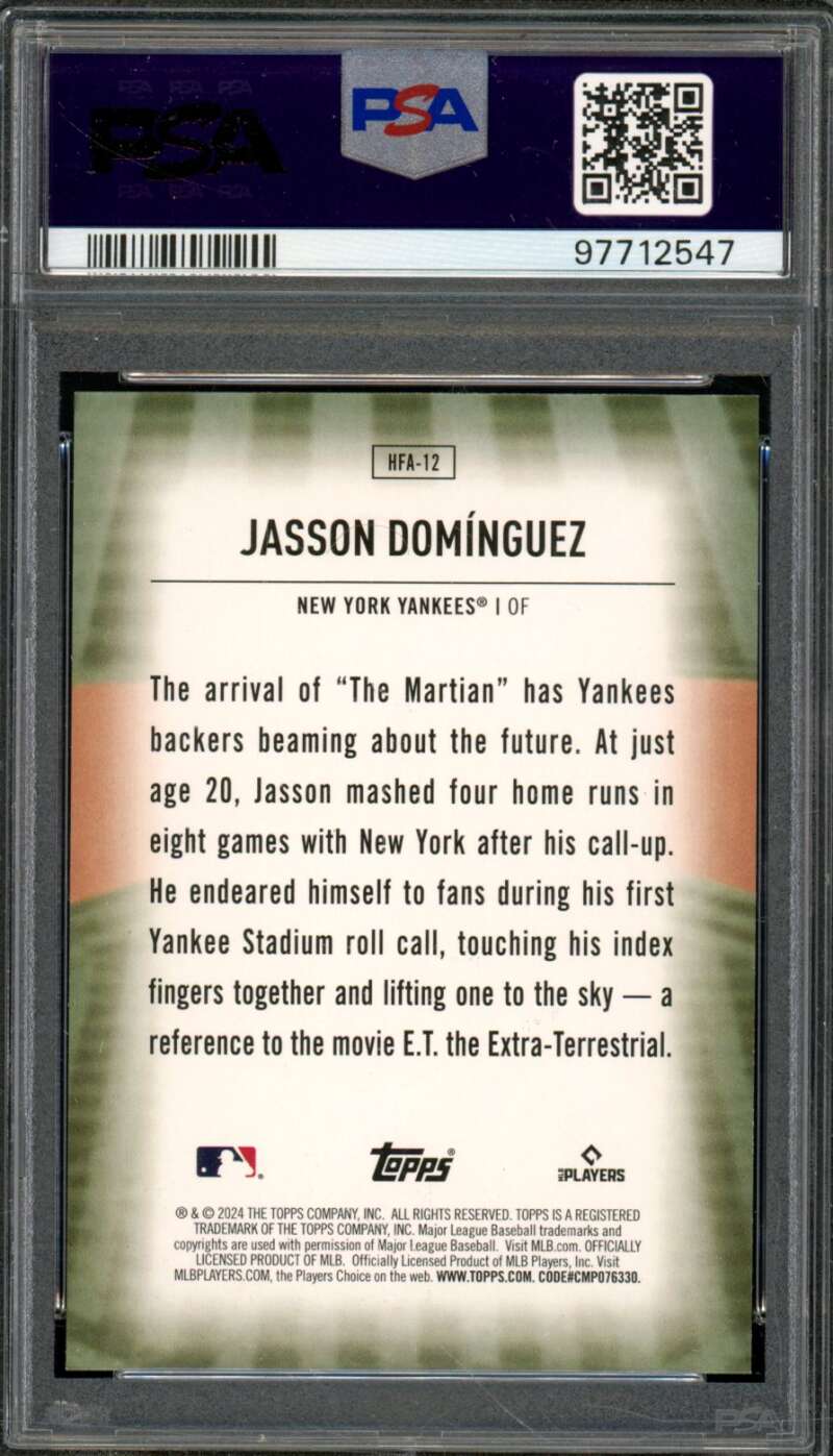 Jasson Dominguez Rookie Card 2024 Topps #HFA12 PSA 9 Image 2