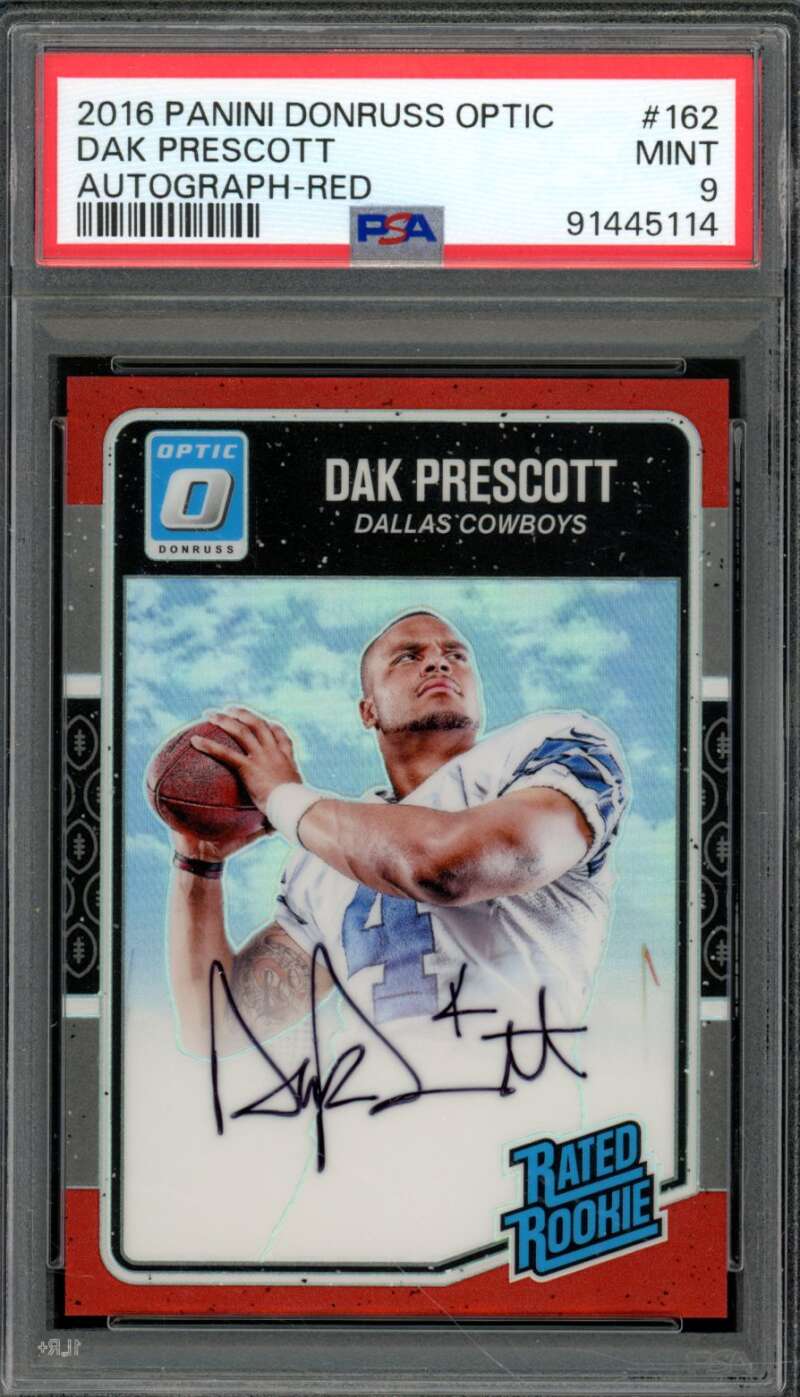 Dak Prescott Rookie 2016 Panini Donruss Optic Autographed Red (pop 8) #162 PSA 9 Image 1